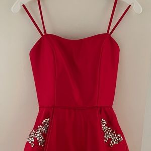 Macys red strapless dress with pockets